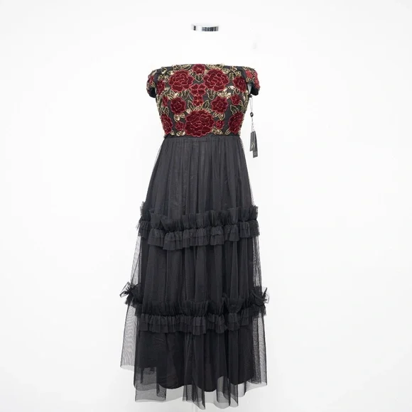 adrianna papell embroidered fit & flare dress Adrianna Papell Floral Emb Halter Midi Dress - Pink Multi main image 1